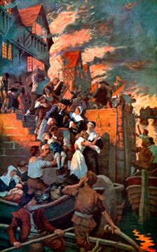 The Great Fire of London in 1666 c1920. Artist: Stanhope A Forbes