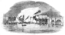 The Great Fire near London Bridge, view of the fire from the river, 1843. Creator: Unknown