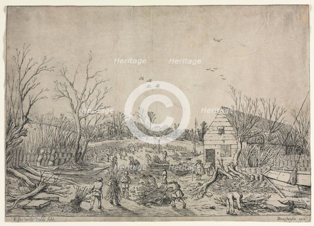 The Great Flood of January 10, 1624 (or Repairing the Broken Dike on the River Lek by Vianen, 1624). Creator: van de Velde Esaias (Dutch, 1587-1630).