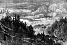 The great forest fires in America: view near Fox River, 1871. Creator: Unknown
