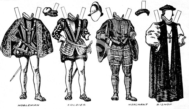'The Great Gallery of Costume: Varied Dresses Worn in the Days of Elizabeth', c1934. Artist: Unknown.