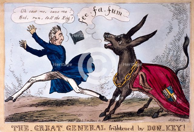 'The great general frightened by Don-Key', 1830. Artist: Henry Heath