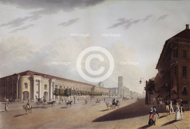The Great Gostiny Dvor (Merchant Yard) in St Petersburg, 1820s. Artist: Yesakov, Yermolai Ivanovich (1791-1840)