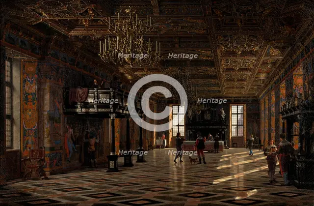 The Great Hall at Frederiksborg Castle during the Reign of Christian IV, 1859. Creator: Heinrich Hansen.