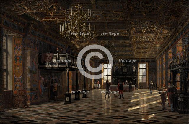 The Great Hall at Frederiksborg Castle during the Reign of Christian IV, 1859. Creator: Heinrich Hansen.