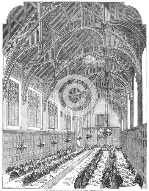 The Great Hall, Lincoln's Inn - the Royal Dejeuner, 1845. Creator: Unknown.