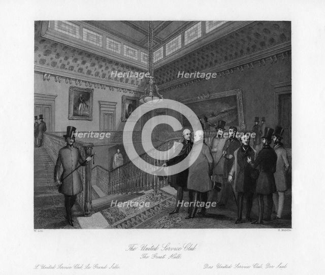 The Great Hall, The United Service Club, London, 19th century.Artist: H Melville