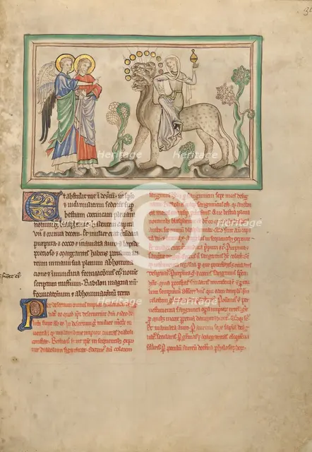 The Great Harlot on the Beast; Dyson Perrins Apocalypse, about 1255-1260. Creator: Unknown.