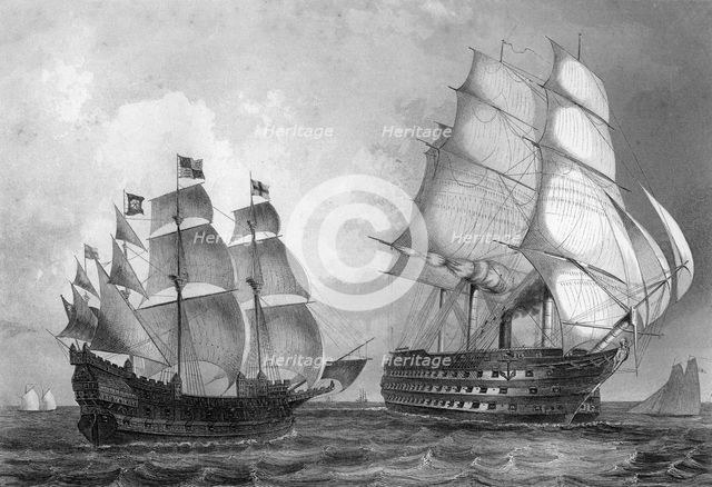 The 'Great Harry', man of war, the largest ship in the world during the reign of Henry VIII, c1857.Artist: T Sherratt
