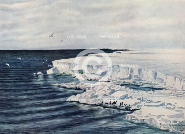 'The Great Ice Barrier, Looking East from Cape Crozier', 4 January 1911, (1913). Artist: Edward Wilson.
