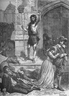 The Great Plague: the Maniac Pronouncing the Doom of London 1665-1666 (1905). Artist: AB Frost