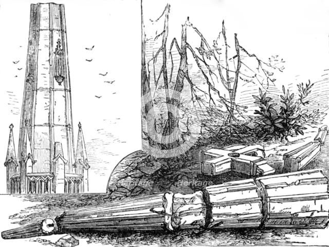 The Great Storm of Wind on Friday week: spire of St. Michael's Church, Blackheath, blown down, 1881. Creator: Unknown.