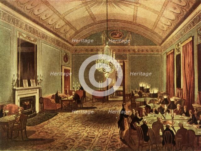 'The Great Subscription Room at Brooks's, St. James's Street, London', 1808, (1947).  Creators: Thomas Rowlandson, Augustus Charles Pugin.