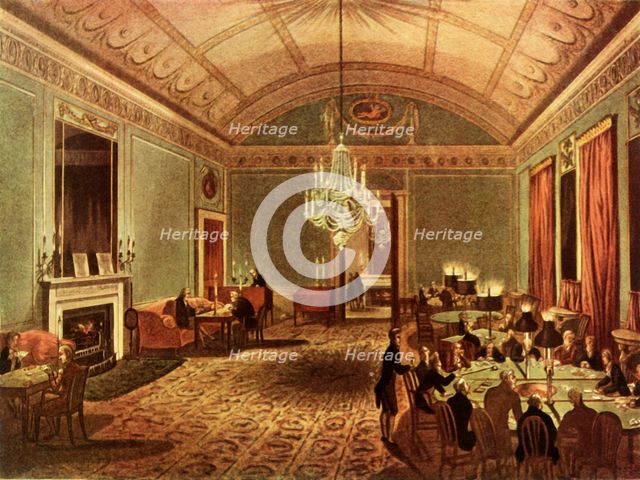 'The Great Subscription Room at Brooks's, St. James's Street, London', 1808, (1947).  Creators: Thomas Rowlandson, Augustus Charles Pugin.