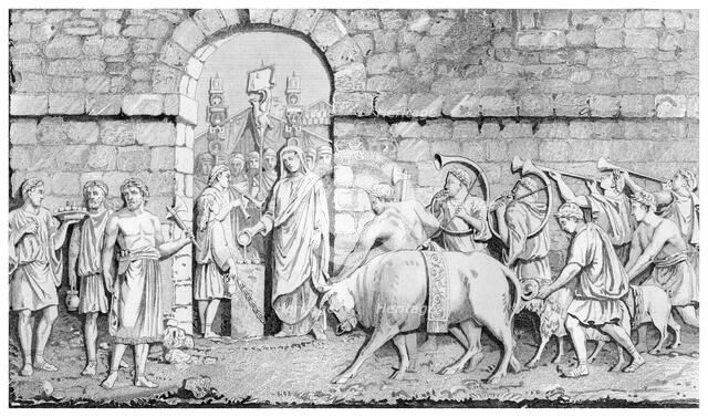 'The Great Sacrifice of the Romans on Undertaking a War'.Artist: James Gardner