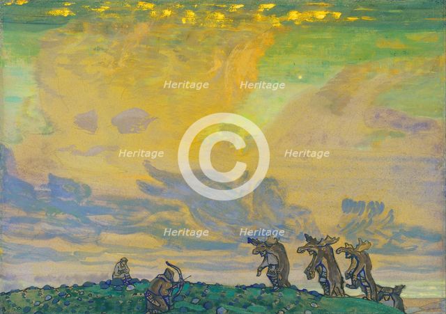 The Great Sacrifice. Stage design for the ballet The Rite of Spring (Le Sacre du Printemps) by I. Stravinsky, 1910. Artist: Roerich, Nicholas (1874-1947)