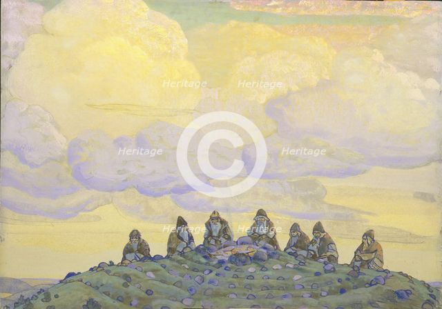 The Great Sacrifice. Stage design for the ballet The Rite of Spring (Le Sacre du Printemps) by I. Stravinsky, 1910. Artist: Roerich, Nicholas (1874-1947)