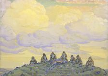 The Great Sacrifice. Stage design for the ballet The Rite of Spring (Le Sacre du Printemps) by I. Stravinsky, 1910. Artist: Roerich, Nicholas (1874-1947)