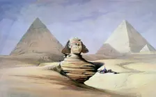 The Great Sphinx and Pyramids at Giza 1838-1839. Artist: David Roberts