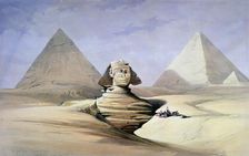 The Great Sphinx and Pyramids at Giza 1838-1839. Artist: David Roberts