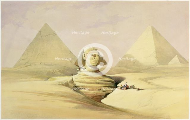 'The Great Sphinx and the Pyramids of Giza', Egypt, c1845. Creator: David Roberts.