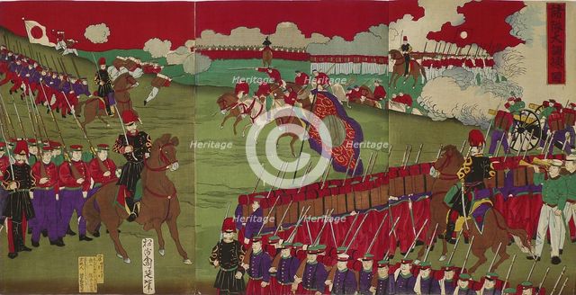 The Great Training Maneuvers by Various Army Corps (Shotai dai choren no zu). Artist: Chikanobu, Toyohara (1838–1912)