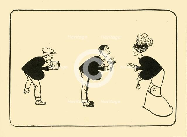 "The Greeting" on the three of spades', 1910. Creator: Unknown.