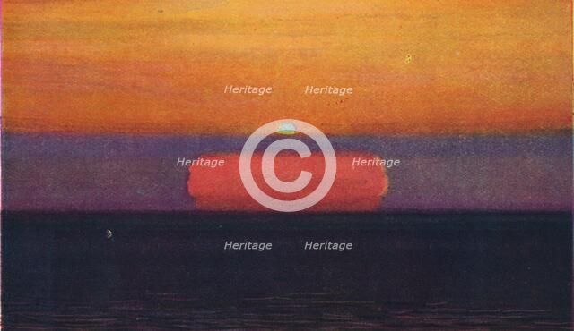 'The Green Flash at Sunset, Rarest Prismatic Colour Refracted by the Atmosphere', c1935. Artist: Unknown.
