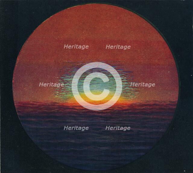 'The Green Flash at Sunset, Rarest Prismatic Colour Refracted by the Atmosphere', c1935. Artist: Unknown.