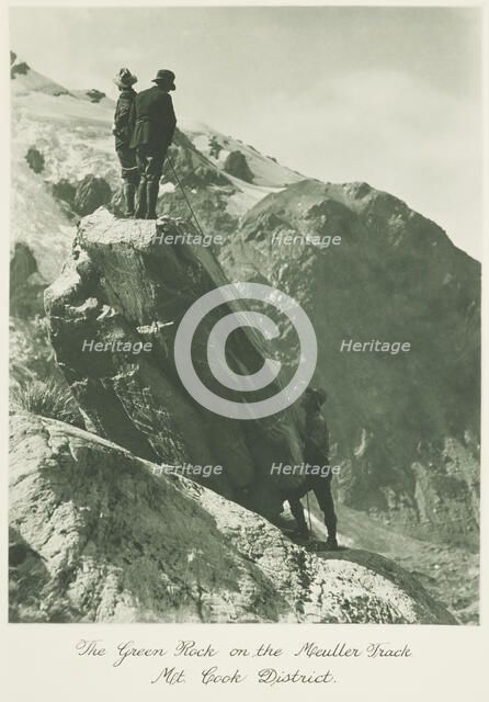 The green rock on the Meuller track, Mt Cook district, 1920s. Creator: Harry Moult.