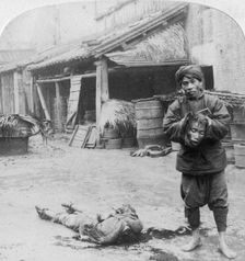 The grim executioner taking the labled head to exhibit a warning Canton, China, 1900. Artist: Underwood & Underwood