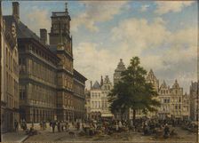 The Grote Markt with the liberty tree, 1875. Creator: Ruyten, Jan Michiel (1813-1881)