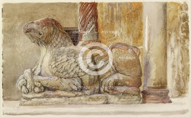 The Gryphon bearing the north Shaft of the west Entrance of the Duomo, Verona, 18-28 June 1869. Artist: John Ruskin.