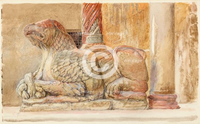 The Gryphon bearing the north Shaft of the west Entrance of the Duomo, Verona, 18 - 28 June 1869. Creator: John Ruskin.