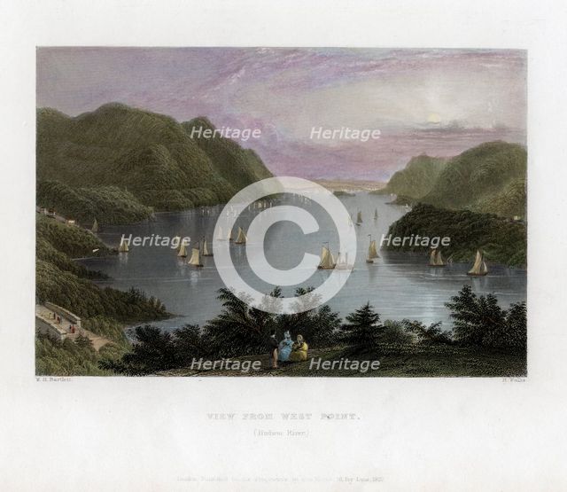 The Hudson River as seen from West Point, USA, 1837.Artist: R Wallis