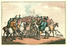 The Humours of Horse Racing, the Betting Post c1816 (1886). Creator: Unknown