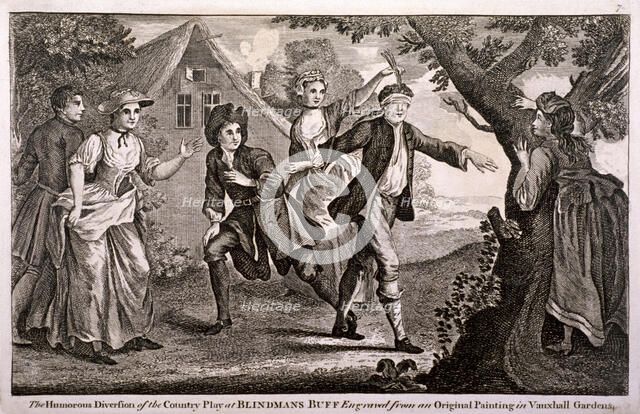 'The Humorous Diversion of the Country Play at Blindmans Buff', Vauxhall Gardens, London, c1745. Artist: Anon