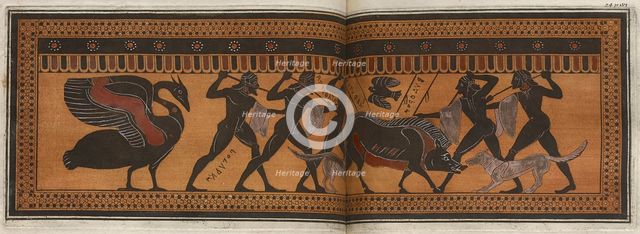 The Hunt Krater: colour plate of boar hunt with five hunters, 1766 [-1767].  Creator: Unknown.