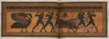 The Hunt Krater: colour plate of boar hunt with five hunters, 1766 [-1767]. Creator: Unknown