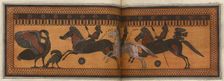 The Hunt Krater: coloured plate showing three galloping horsemen, 1766 [-1767]. Creator: Unknown