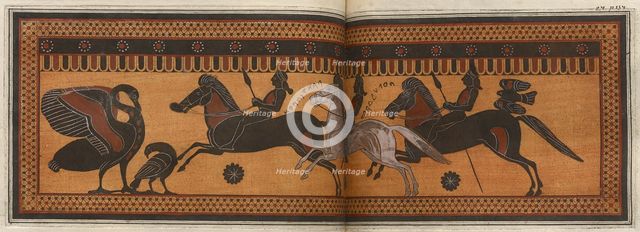 The Hunt Krater: coloured plate showing three galloping horsemen, 1766 [-1767].  Creator: Unknown.