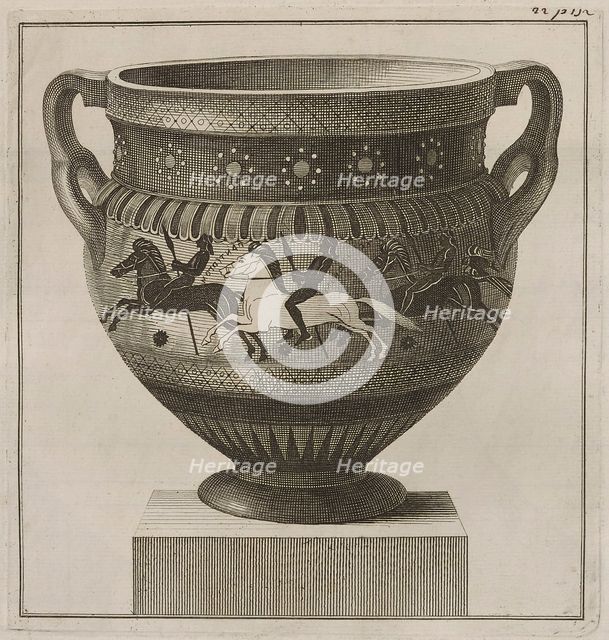 The Hunt Krater: detailed view showing three galloping horsemen, 1766 [-1767].  Creator: Unknown.
