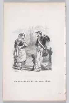 The Hunter and the Milkmaid from The Complete Works of Béranger, 1836. Creator: Jean Ignace Isidore Gerard