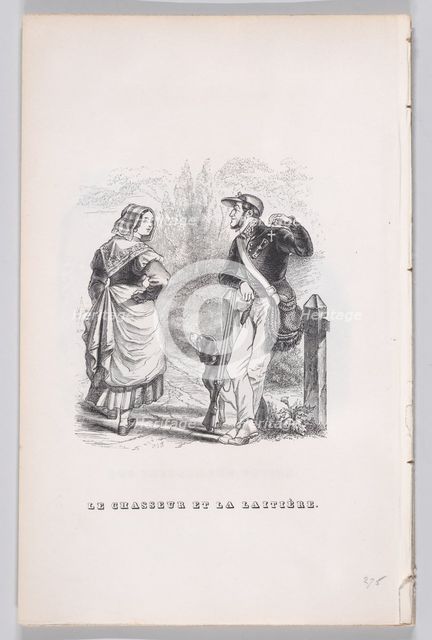 The Hunter and the Milkmaid from The Complete Works of Béranger, 1836. Creator: Jean Ignace Isidore Gerard.