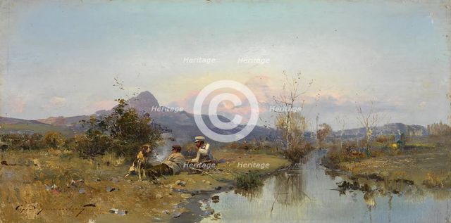 The Hunters at Rest. Artist: Vasilkovsky, Sergei Ivanovich (1854-1917)