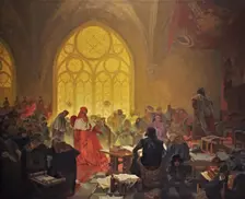 The Hussite King George of Podebrady (The cycle The Slav Epic). Artist: Mucha, Alfons Marie (1860-1939)