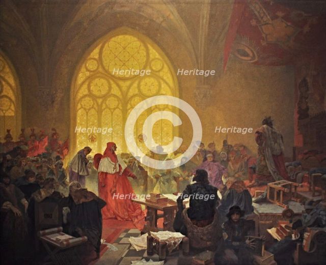 The Hussite King George of Podebrady (The cycle The Slav Epic). Artist: Mucha, Alfons Marie (1860-1939)