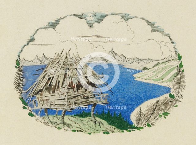 The Hut on Chicken Legs. Illustration to the poem Ruslan and Lyudmila by A. Pushkin, 1921-1926. Creator: Chekhonin, Sergei Vasilievich (1878-1936).