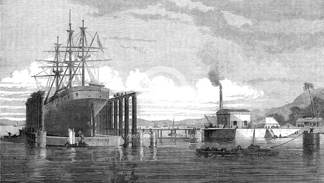 The hydraulic lift graving dock, Bombay Harbour, 1872. Creator: Unknown.
