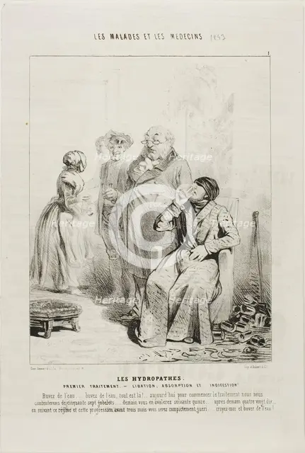 The Hydropaths: First Treatment (plate 1), 1843. Creator: Charles Emile Jacque.